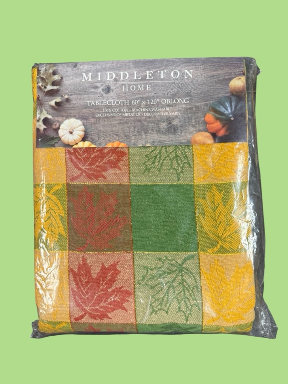 Middleton Home Autumn Patchwork Tablecloth in Gold, Green & Red